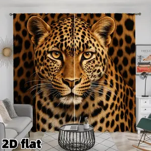 2D Flat 2Pcs Leopard Print Curtains Wild Animal Pattern Rod Pocket Design Premium Polyester Semi Sunshade Panels for Living Room Bedroom Study Office Hotel Window Treatment Home Decor Home Decoration Curtain