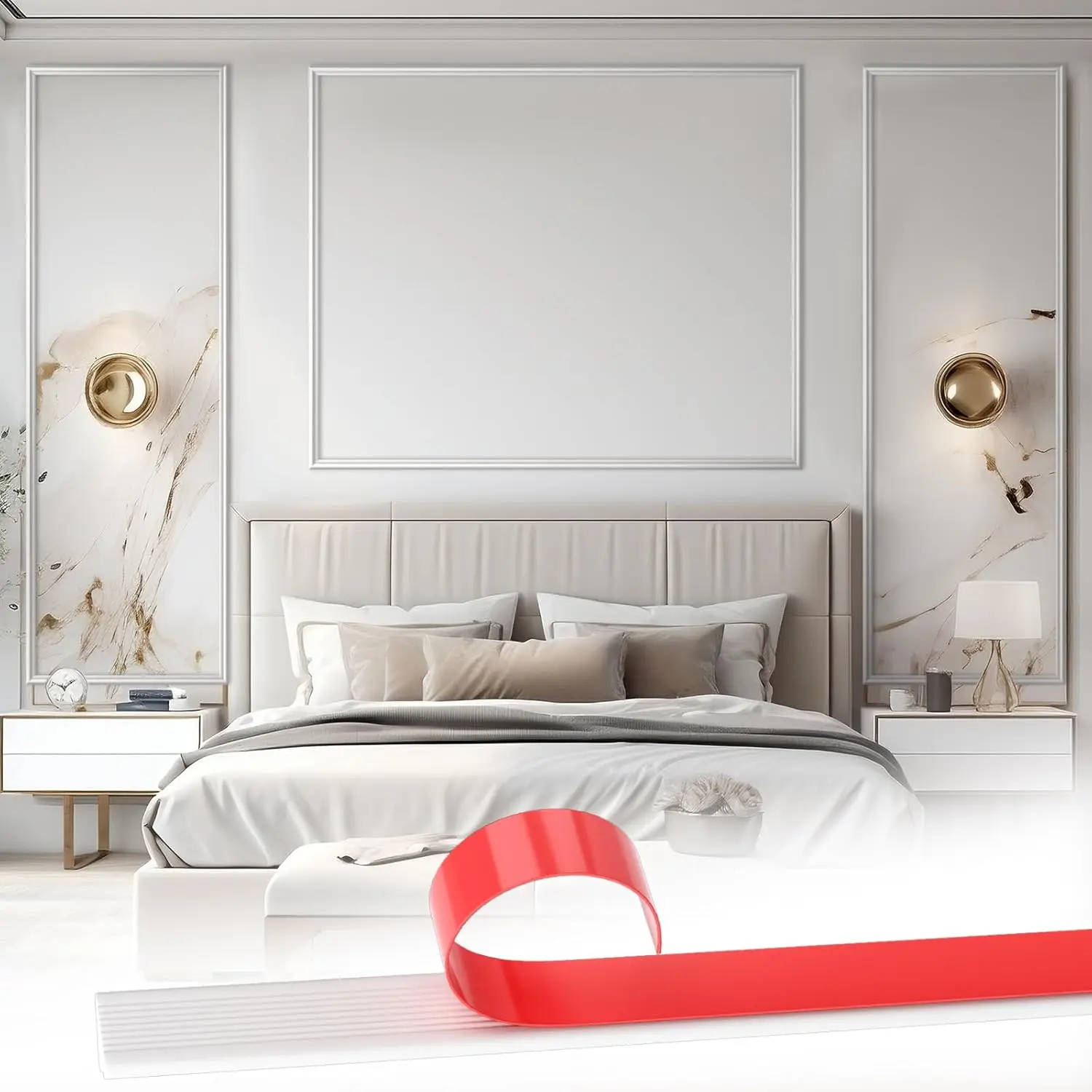 Bedroom Peel and Stick Wall Trim Molding Kit Flat Wall Molding Kit for Bedside Decor Premade Wainscoting Panels Accent Panel for  Bedroom Decor