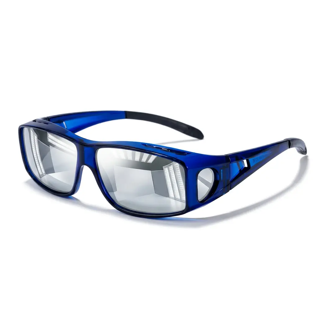 transparent blue frame silver lenses