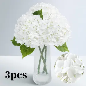 3-Piece Large Hydrangea Artificial Flowers, Realistic Touch Silk Flowers with Stems, Table Decor, Floral Arrangement, Home Wedding Party Decoration