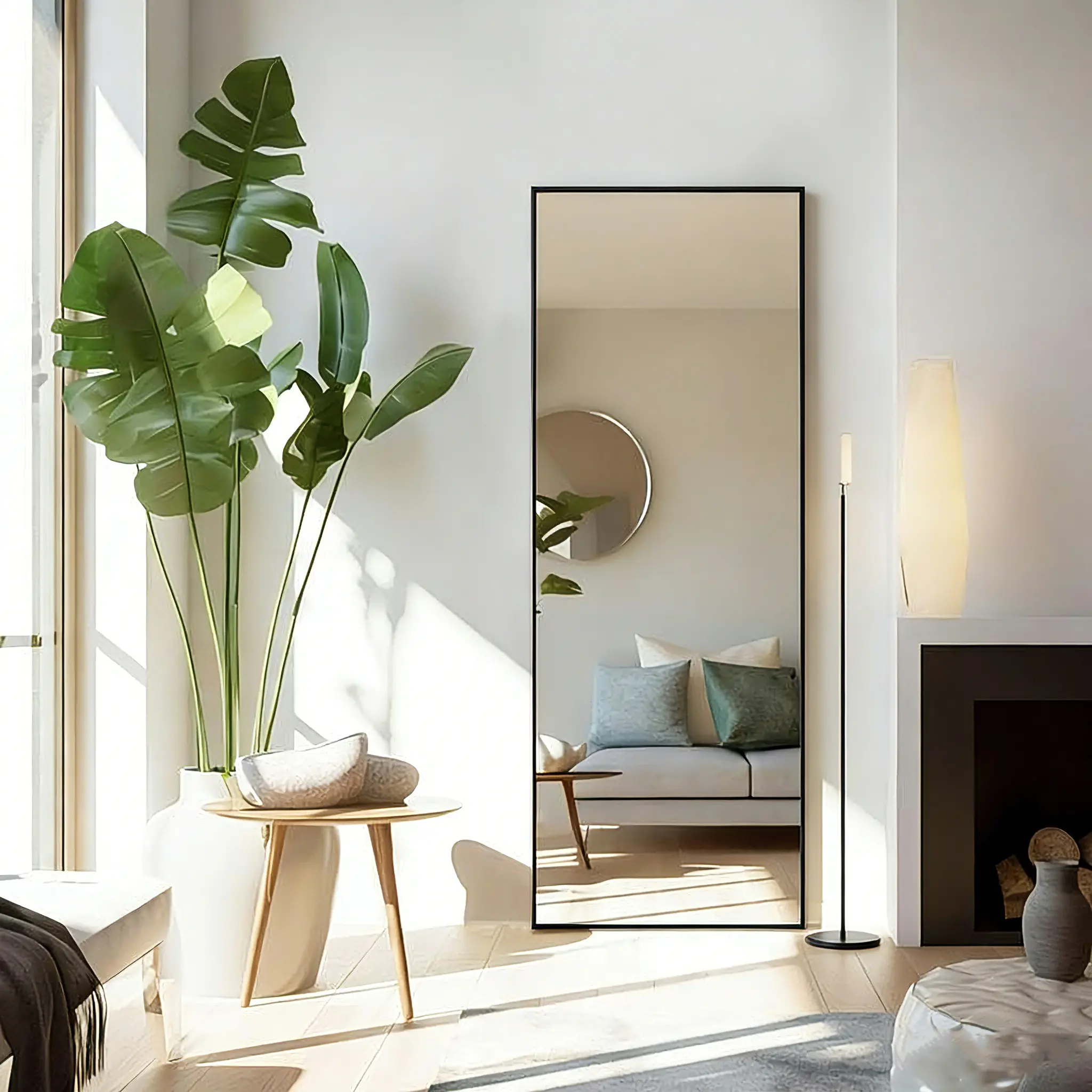 Full Length Mirror with Stand - Aluminum Alloy Thin Frame, Wall-Hanging or Leaning, Upgraded Nano Glass, No-Assembly House Decor for Apartment, Dorm & Unique Living Space Use | Mirrors Full Length, Apartment Accessories