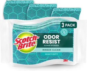 Odor Resist Heavy Duty Scrub Sponge, Dishwasher-Safe Kitchen Sponges for Serious Scrubbing, Multipurpose Dish Sponge for Stuck-On Messes, 3 Scrubbing Sponges 3M