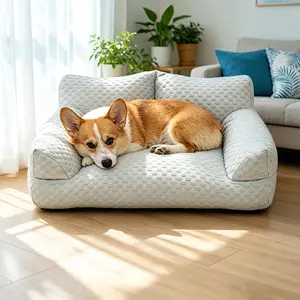Cooling Ice Silk Pet Sofa, 22°c Cool Ice Bean Fabric, Massage Granules for Comfort, Breathable and High Resilience, Ideal for Dogs and Cats