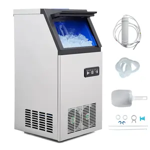 Garvee Commercial Ice Maker Machine, 120lbs/24H Counter Ice Maker with 24LBS Storage Bin, 45 Ice Trays, 12-15min Quick Ice Dispensing, Freestanding Ice Maker Includes Scoop for Home Office Restaurant Bar