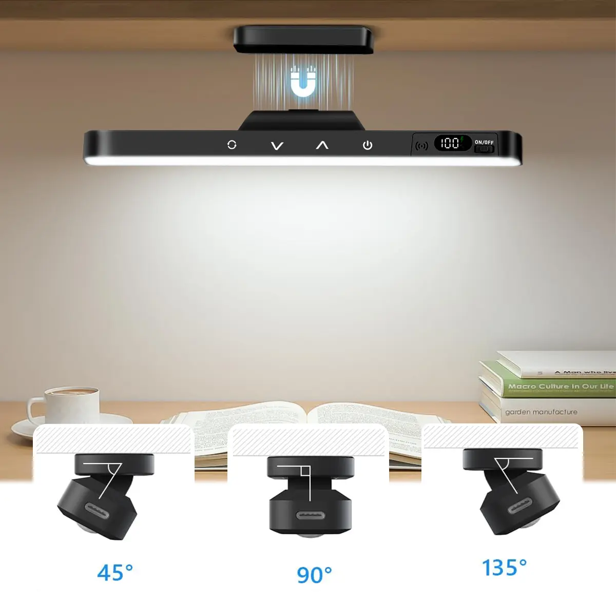 Magnetic Wall Light, Adjustable Makeup Light with 120 LED, Under Cabinet Lights Rechargeable, Battery Display