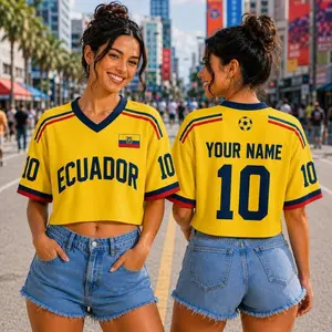 Custom Ecuador Soccer Crop Top Jersey, Personalized Name Number Shirt, Ecuador Football Fan Tee, Women's Game Day Outfit
