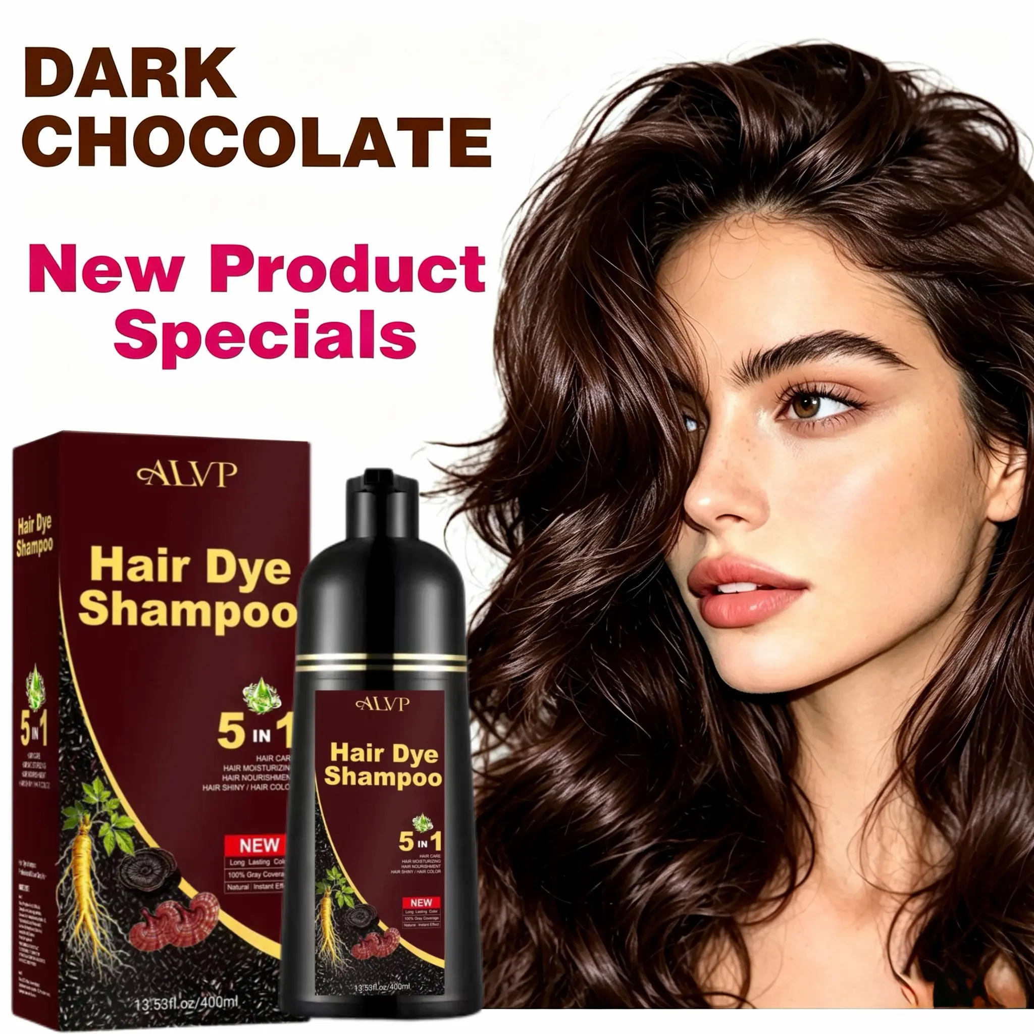 ALVP 2026 5-in-1 Vegan Plant-Based Herbal Ginseng Wine Red Hair Color Shampoo - 400g Ammonia-Free Haircare for Women, Gray Coverage, Long-Lasting Dyeing Hair, Scalp Nourishing, Brightening Red Aesthetic (Ideal Gift), Daily, Mild, Gentle