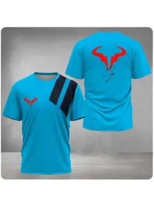 Summer new men's badminton training letter print comfortable and breathable round neck T-shirt outdoor casual sports top