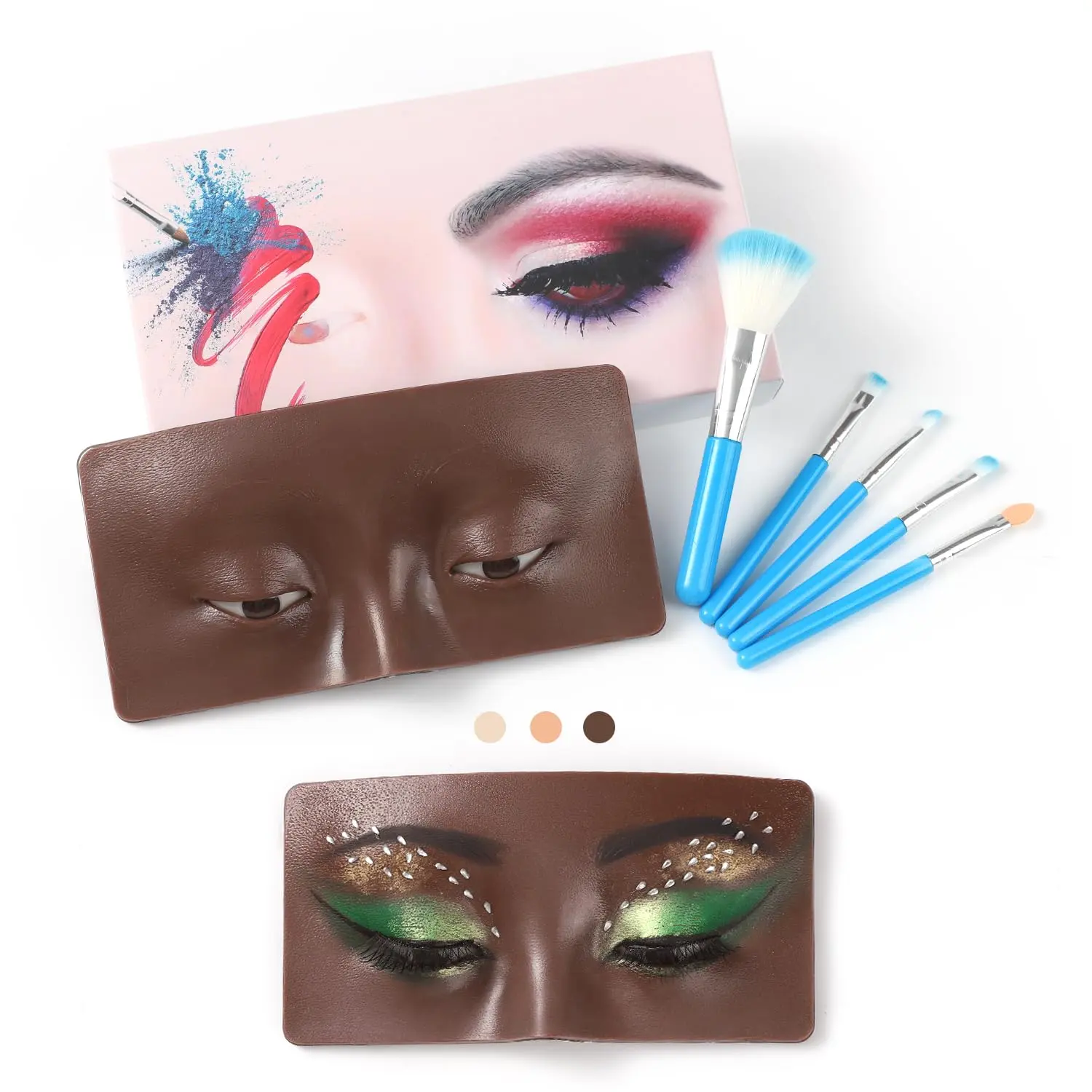Silicone Makeup Practice Face Board with 5 Makeup Brushes Black | Lifelike Skin Texture Silicone Practice Board, Washable, Easy to Clean and Repeatedly Use for Long-term Makeup Learning