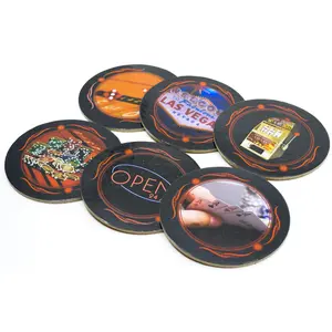 Las Vegas Casino Themed Round Coasters - Perfect for Your Party - Set of 6