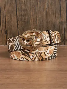 Women's Vintage Tiger Print Western Belt, Fashionable Bull Decor Buckle Belt for Daily Clothing Decor, Trendy All-match & Exquisite Belt for Birthday Gift, Stylish Belts
