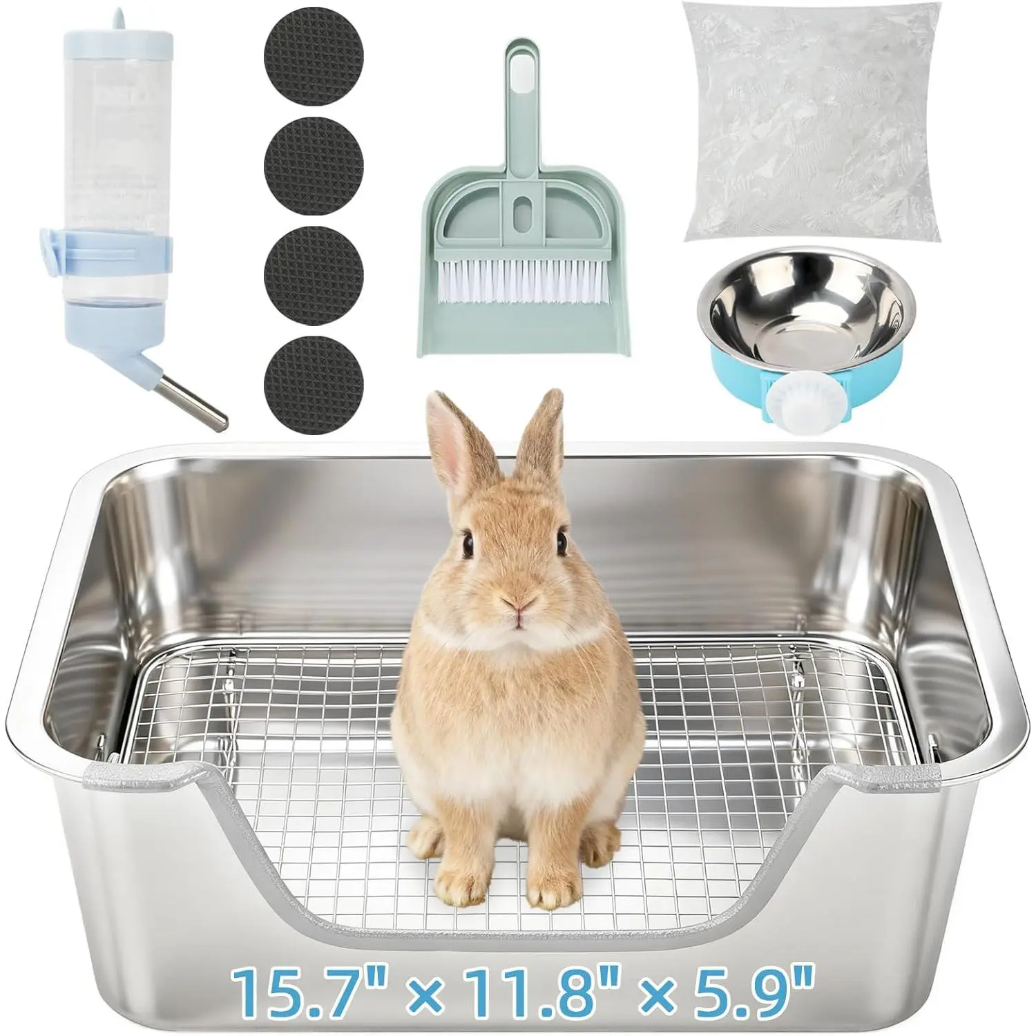 Stainless Steel  Litter Box with Sifting Tray, Metal Grids Bunny Litter Box, Small  Toilet Pan Steel Grid for Adult Guinea Pigs, Chinchillas, Ferrets, Easy to Clean, Odor Control