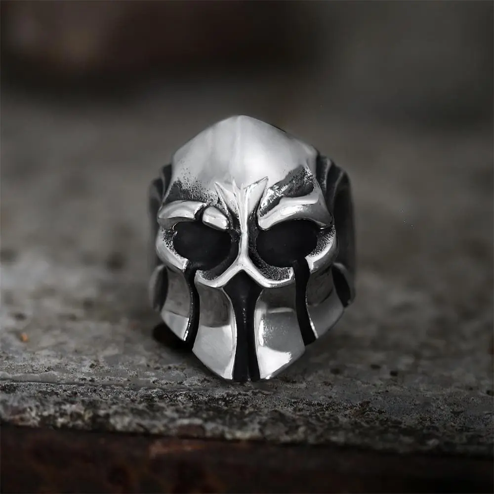 GTHIC Vintage Warrior Helmet Skull Stainless Steel Ring, Vintage Rings for Men, Daily Wear & Birthday Gifts
