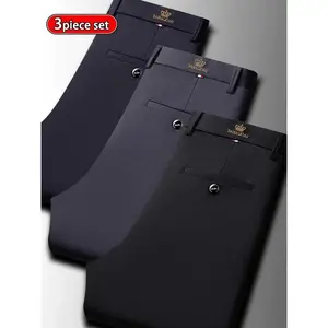 Men's Loose Straight Leg Elastic Formal Pants, Anti-Wrinkle Comfortable Business Trousers for Formal and Casual Occasions