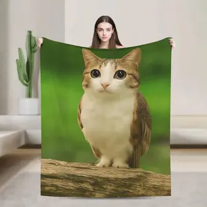 Meowl Cat Owl Meme Blanket Ultra Soft Velvet Fabric Lightweight All Season Use Perfect For Sofa Bed Office Travel Picnic Machine Washable Durable Material Portable Comfort