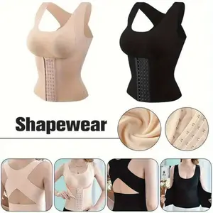 Hook & Eye Vest Style Waist Shaper for Women, Tummy Control Compression Tank Top, Seamless Body Shaper for Fitness, Casual Outfits & All-Day Wear, 2 Colors Available