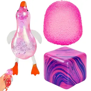 3-Piece Squid Squeeze Toy Set, Stress Ball for Kids and Adults, Sensory Cube for Autism, Classroom Prize, Birthday Party Gift