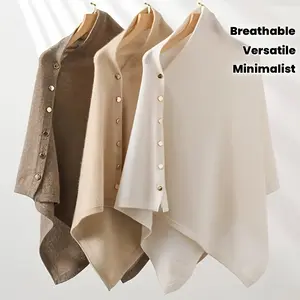 The women's shawl, suitable for spring, autumn, and summer, is a fashionable, straightforward, and luxurious multi-functional shawl. It features a snap button design, is soft and breathable, and is highly suitable for office wear and evening outings. It i