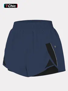 Women's Spring Summer Gym Shorts, Running Workout Shorts, Anti-Slip Fake Two-Piece Lightweight Breathable Outerwear Hot Pants, Loose Fit Gym Shorts