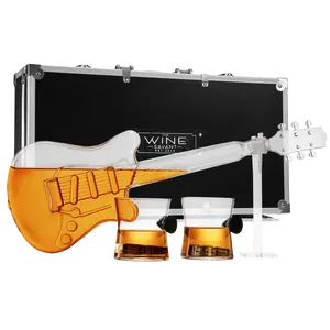 Electric Guitar Whiskey & Wine Decanter with 2 Pick Whiskey Glasses, Acrylic Stand & Case - 34 OZ Glass 16" L for Whiskey Music Lover & Rock N Roll Gifts Musician Music Lovers, Guitar Loves Gifts