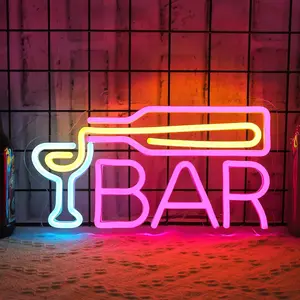 Neon Bar Wine Glass Bottle Shape Light, USB Powered, On/off Switch, Party Decoration Lamp for Bars and Cabinets