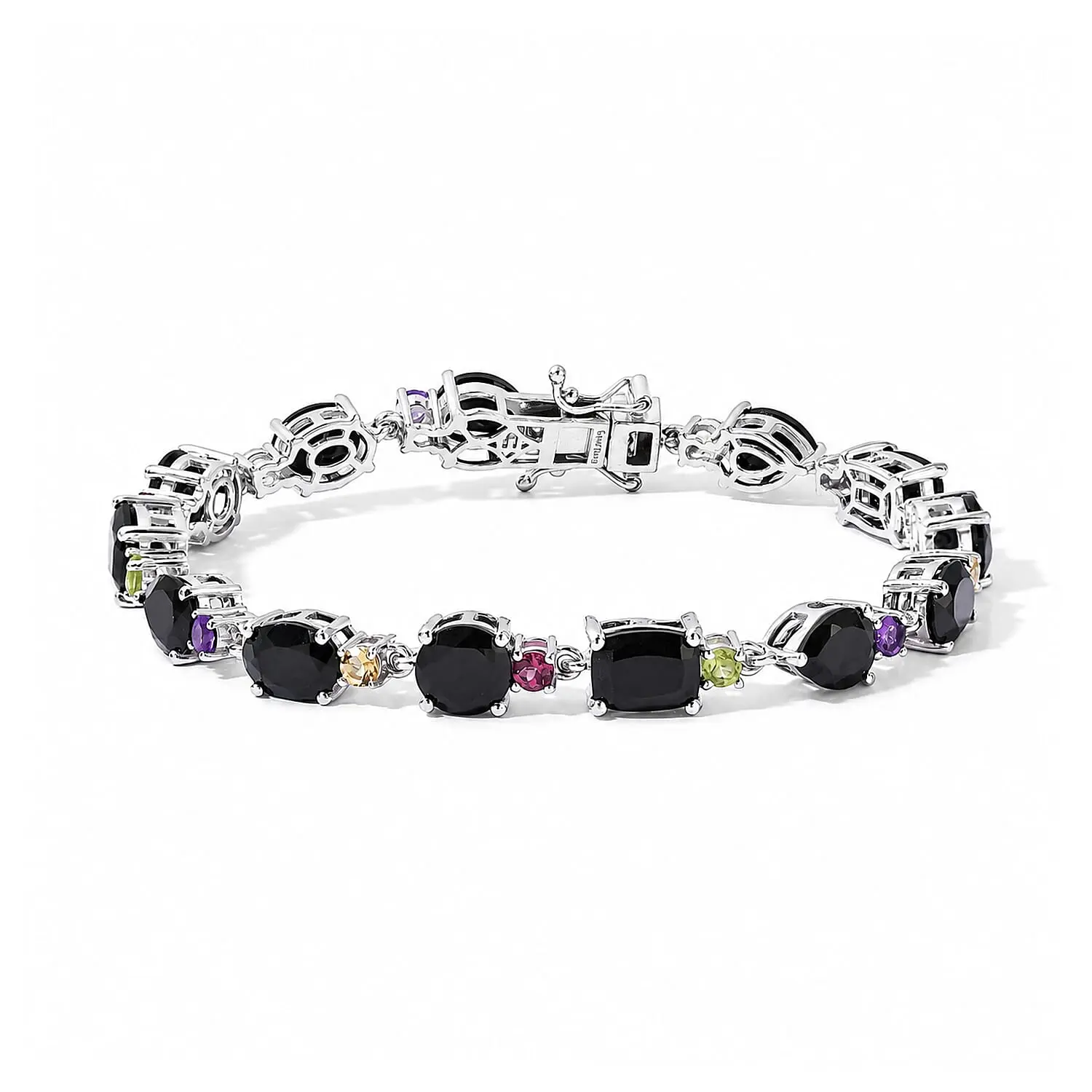 EverTrue Thai Black Spinel, Multi Gemstone Bracelet in Platinum Bond (6.50 In) 22.80 ctw