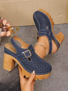 Thick Sole Chunky Heel Design, Subtly Elevates Height While Walking Steadily, Breathable Mesh Upper, Adjustable Buckle Fit, Comfortable All Day Sandal
