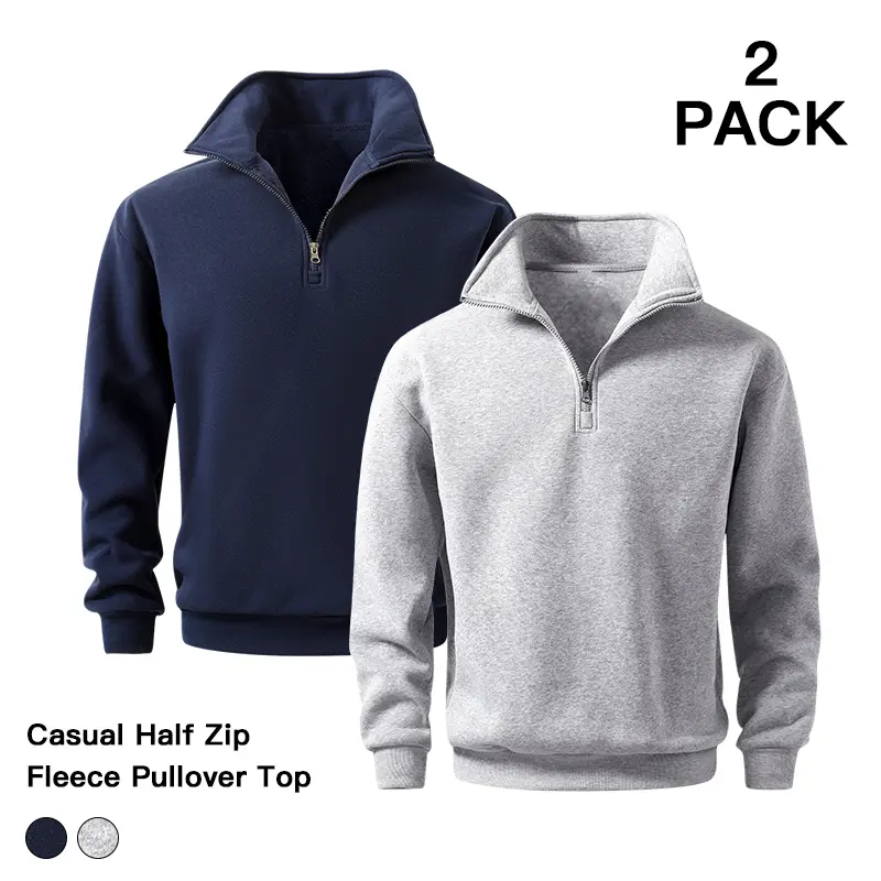 Casual Half Zip Pullover Top 2 Pack Men Solid Color Long Sleeve Sweatshirt For Hiking Weekend Gathering