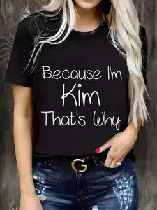 Plus Size, Plus Size Casual V-neck T-shirt, Letter Pattern, Comfortable Fit, Women's, Spring/summer