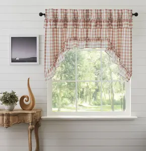 Portabella Buffalo Check Ruffled Swag Curtains