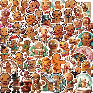 50 Cartoon Gingerbread Man Stickers, Guitar Notebook Luggage DIY Waterproof Decals, Universal Use, Flat Sticker Type
