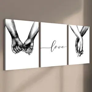 3pcs Love Hand Wall Decor, Couple Poster, Valentine Gift, Modern Art Canvas Print, Waterproof, Home Decoration for Living Room, Bedroom, Office, Modern Art Design