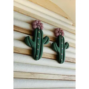 Desert Bloom Cactus Dangle Polymer Clay Earrings