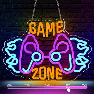 Serbasic Game Zone Neon Sign Game Controller Neon Sign Dimmable, Gamepad Shaped LED Neon Light Sign for Gaming Wall Decor Gaming Zone,Party Decoration,Man Cave,Gamer Gifts for Teens, Boys, Kids(15.8”x12”)