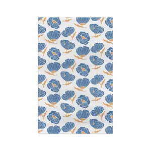 Slightly Subtle Blue Poppy Floral Pattern Microfiber Tea Towel | Botanical Kitchen Linen