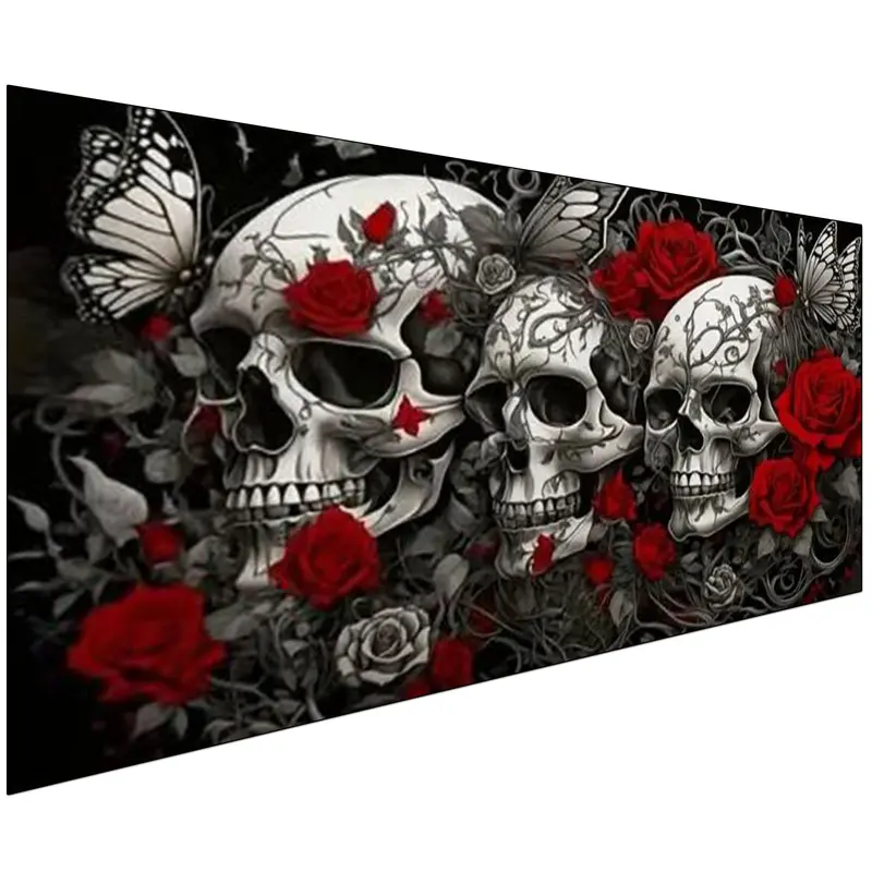 Large Size Skull Diamond Art Kits For Adults, Gothic Rose Diamond Painting Kits, Full Round Diamond Mosiac Kits For Adults, Diy Handicrafts, Art And Crafts For Halloween Decor, Wall Art Painting, Diy Craft Supplies, 100x50cm(39.37x19.68inch)