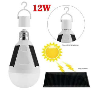 Portable E27 Solar Powered LED Bulb Light 12W Emergency Lamp Outdoor Camping US