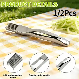 1/2-piece stainless steel scallion slicer, sharp blade vegetable chopper, ergonomic anti slip handle design, durable kitchen tool for cutting scallions, chives, ginger, perfect for home cooking, dining, and daily preparation