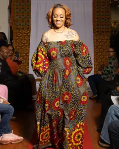 Ankara Jumpsuit – Off-Shoulder Ruffle Design