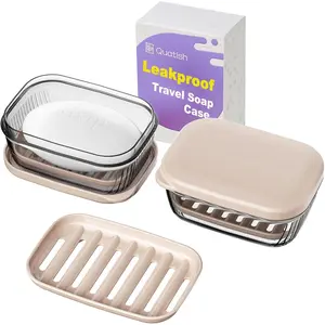 Soap Holder Dish, Leakproof Travel Soap Case for Shower, Portable Travel Size Toiletries Camping Essentials for Gym, Dorm, Bathroom, Khaki