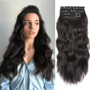 Black Brown Hair Extensions Clip ins, 4Pcs Clip in Hair Extensions, 20 Inches Synthetic Curly Hair Piece