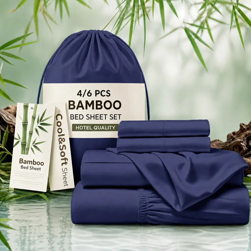 Jollyvogue Extra Deep Pocket Bamboo Sheets - 6 Pcs Breathable & Cooling Bed Sheet Set, Luxuriously Soft & Cooling, Hypoallergenic for Hot Sleepers, Full/Queen/King Size Pillowcase Sets,back to school,back to school shopping,home decor