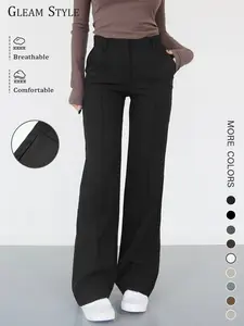 Women's Casual Slim-Fit Basic Fashion Suit Pants, Spring & Fall Mid-Waist Straight-Leg Trousers, European Style Clothing Womenswear