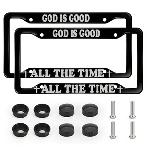 2pcs "God Is Good All The Time" Christian Themed License Plate Frames with Screws and Cap Accessories, Car/Truck/SUV Automobile Accessory, Car Exterior Decoration Accessories
