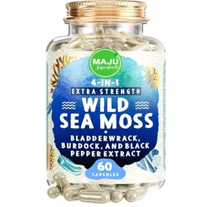 4-in-1 Organic Sea Moss Capsules, Wild Chondrus Crispus, Seamoss w/Bladderwrack + Burdock Root, Stronger Than Gel, Irish, Sebi Inspired Raw Powder in Pills, 500 mg Capsule (60 ct)