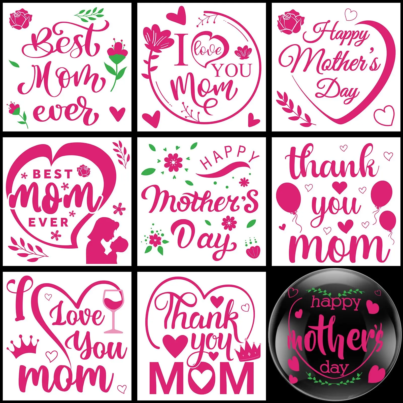 36 Pcs Mother's Day Balloon Stickers Happy Mom's Day Balloons Decor Mothers Day Balloon Decals DIY Letters Bobo Label Sticker Hot Pink for Mother's Day Celebration Party Favor Supplies,back to school,back to school shopping