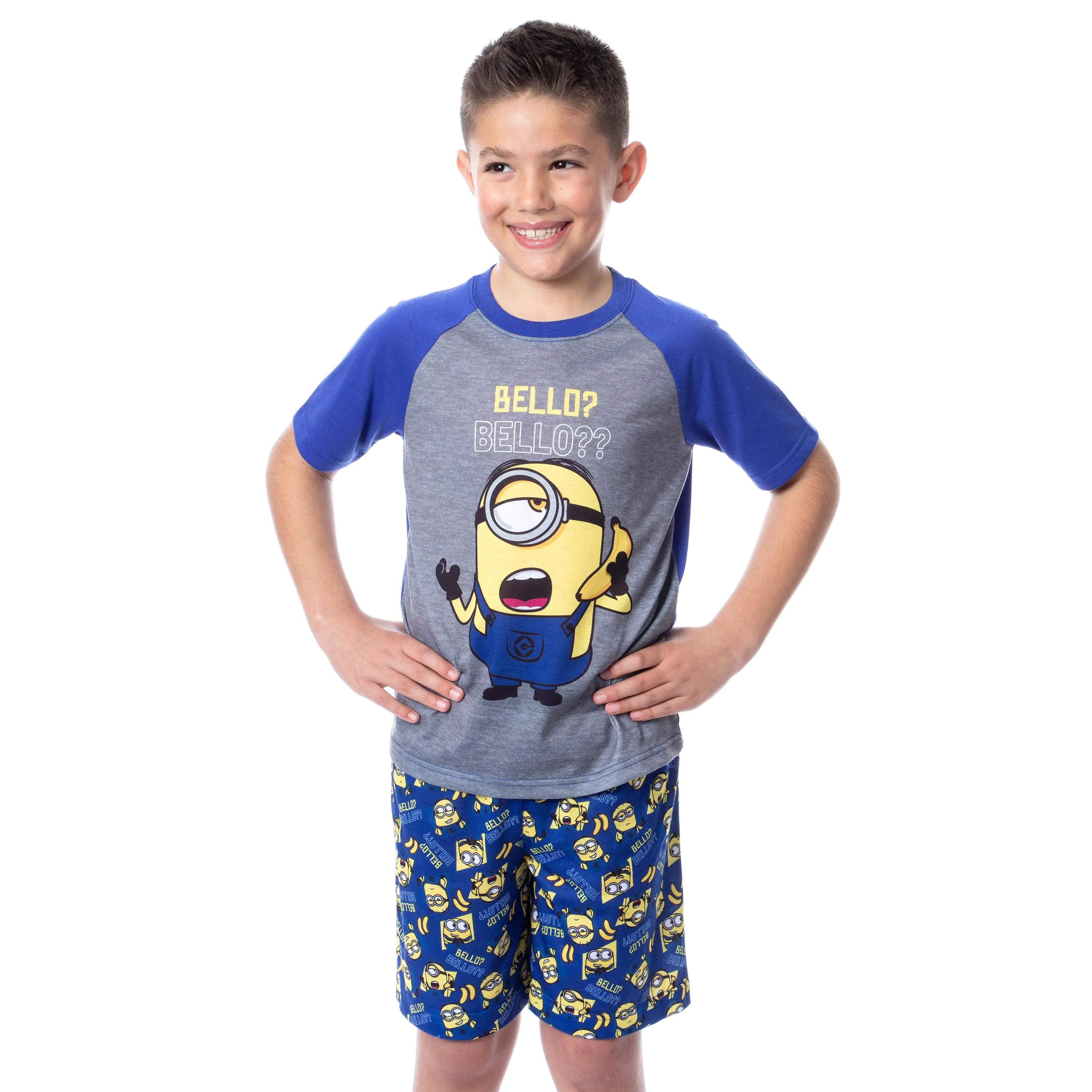 Despicable Me Boys' Minions Bello? Raglan Sleep Pajama Set Shorts Shirt