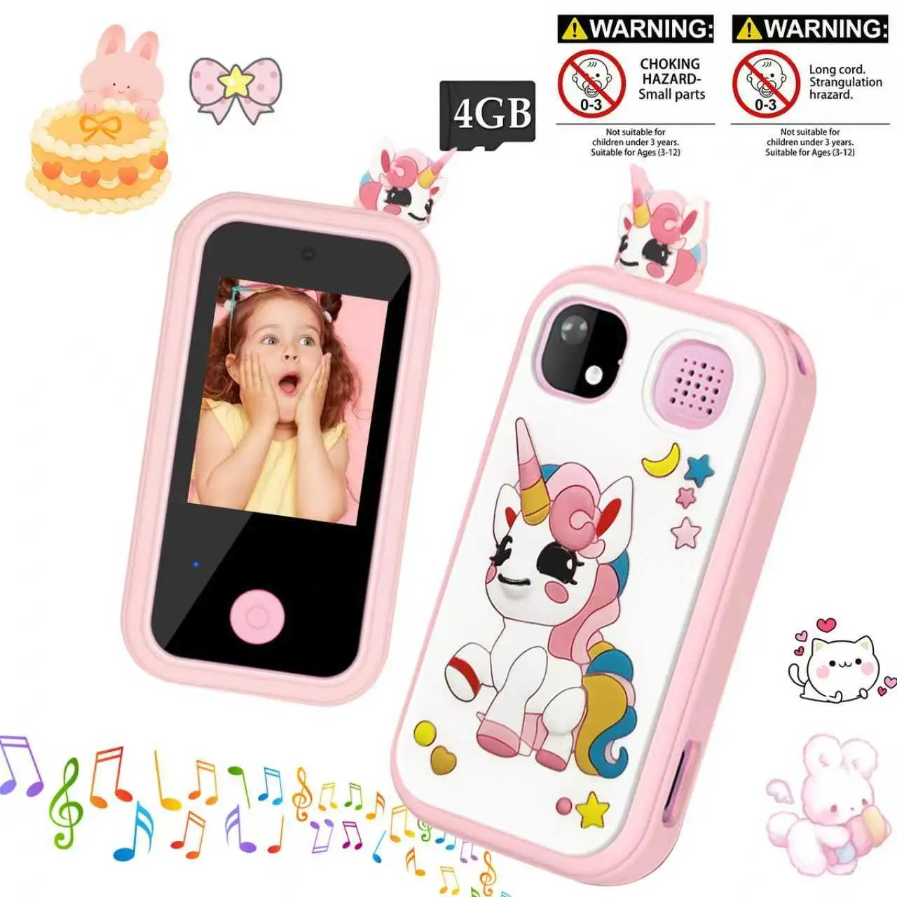 2026 Newest Kids Learning Play Phone, 2.4 Inch HD Touchscreen Toddler Educational Multifunction Toy Phone with Music Lights, Dual Camera Selfie Video Recorder Flashlight, 4GB SD Card Shockproof Case, Birthday Christmas Gift for Boys Girls