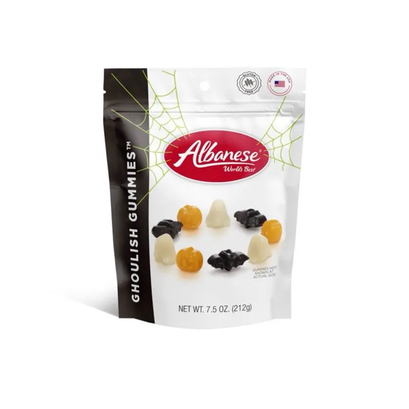 Albanese Gummies Halloween Ghoulish Candies- Orange, Black Cherry, & Strawberry Banana Flavors- 1 Bag (7.5 oz)