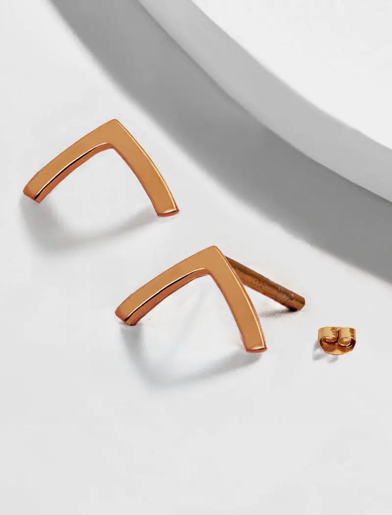 SONIA HOU Trill 2 Way Convertible Geometric Wishbone 18K Rose Gold Over Sterling Silver Stud Earrings | S925 Minimalist Fashionable Birthday Gift